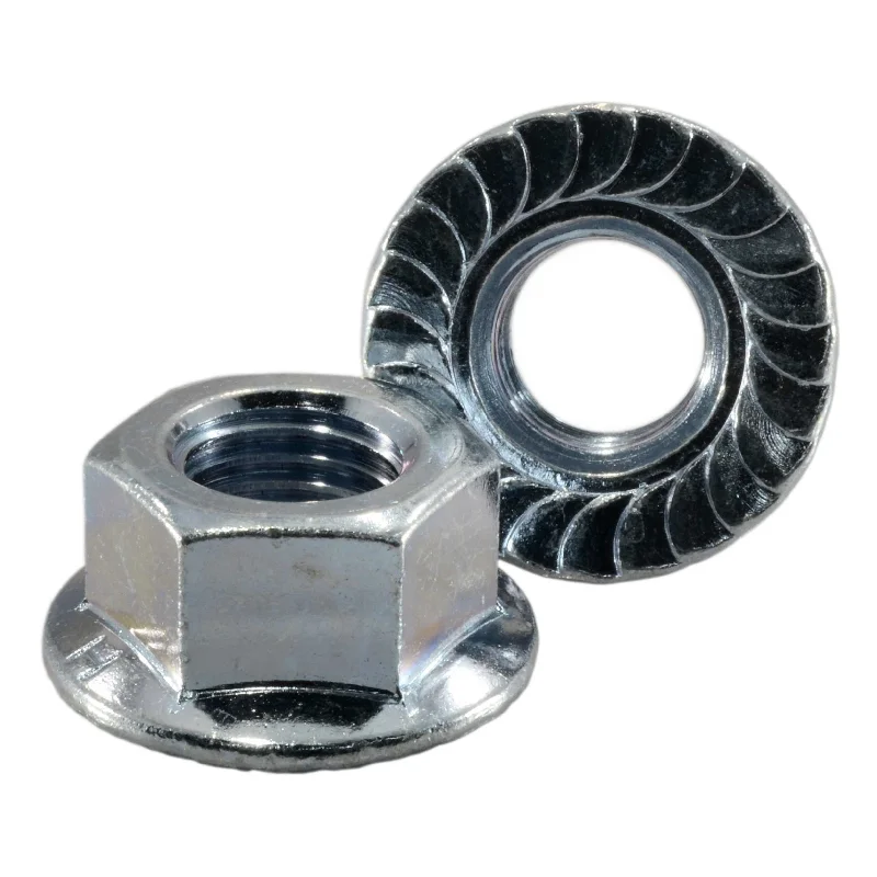 Large nuts for heavy-duty machinery-16mm-2.0 Zinc Plated Class 8 Steel Coarse Thread Serrated Flange Nuts (4 pcs.)