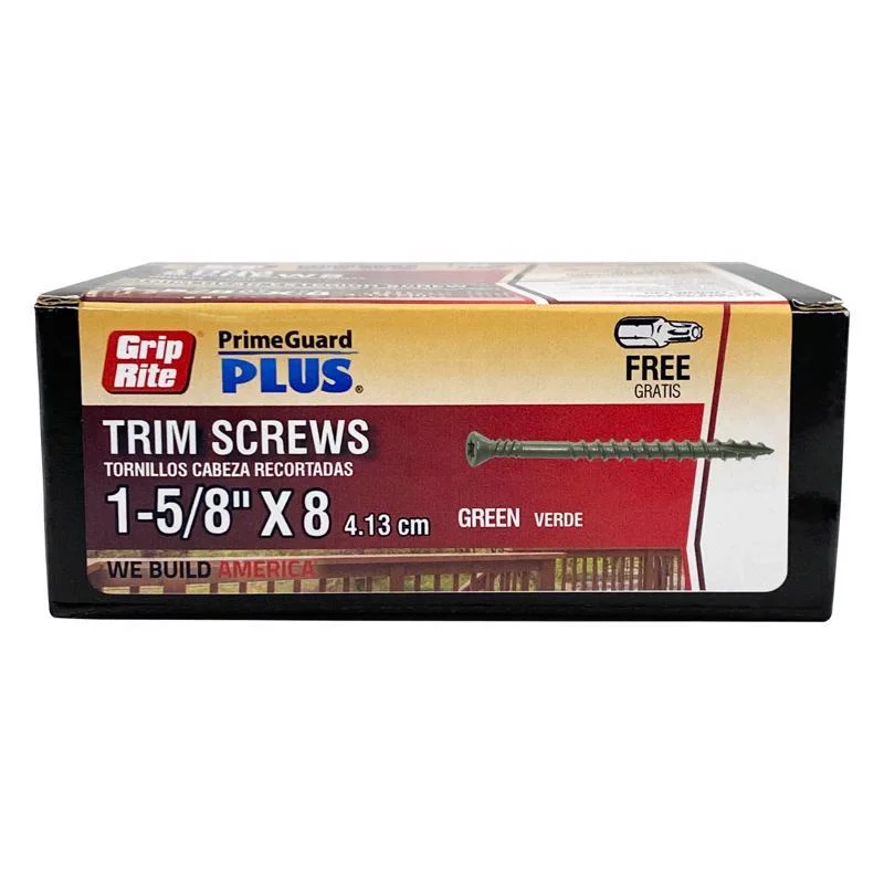 Screws for securing safety barriers and fences-Grip-Rite PrimeGuard Plus No. 8  S X 1-5/8 in. L Star Trim Head Deck Screws 1 lb (Pack of 12)