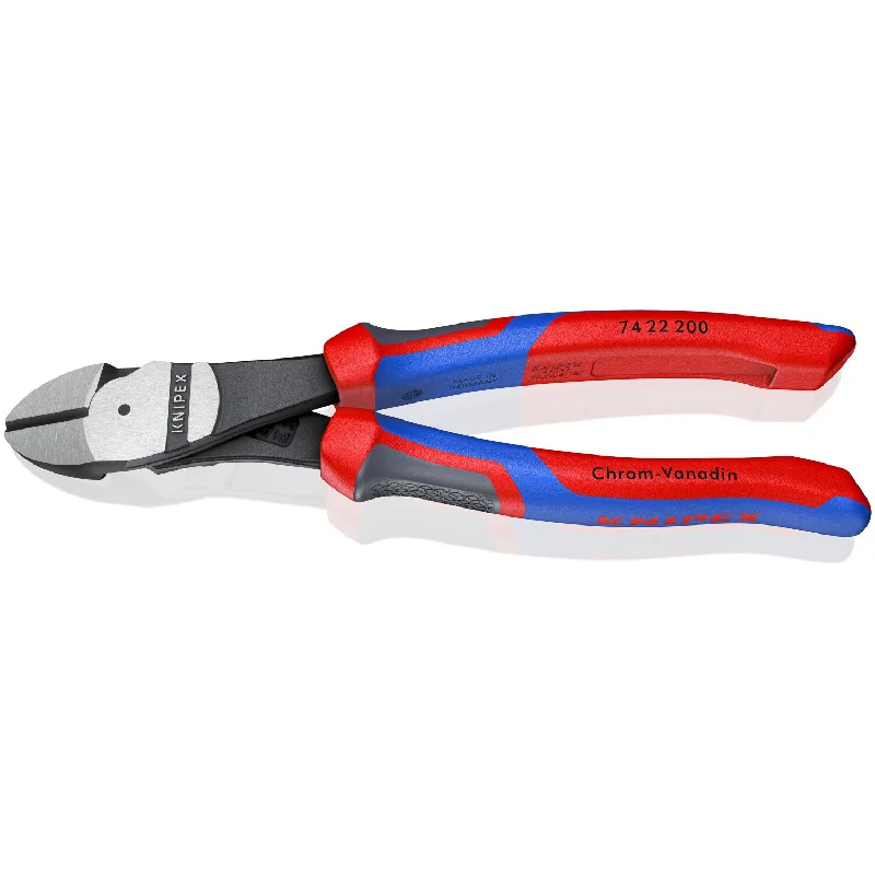 Strong pliers for heavy-duty industrial use-Knipex 74 22 200 SBA KnipeXtend 8" High Leverage 12° Angled Diagonal Cutters