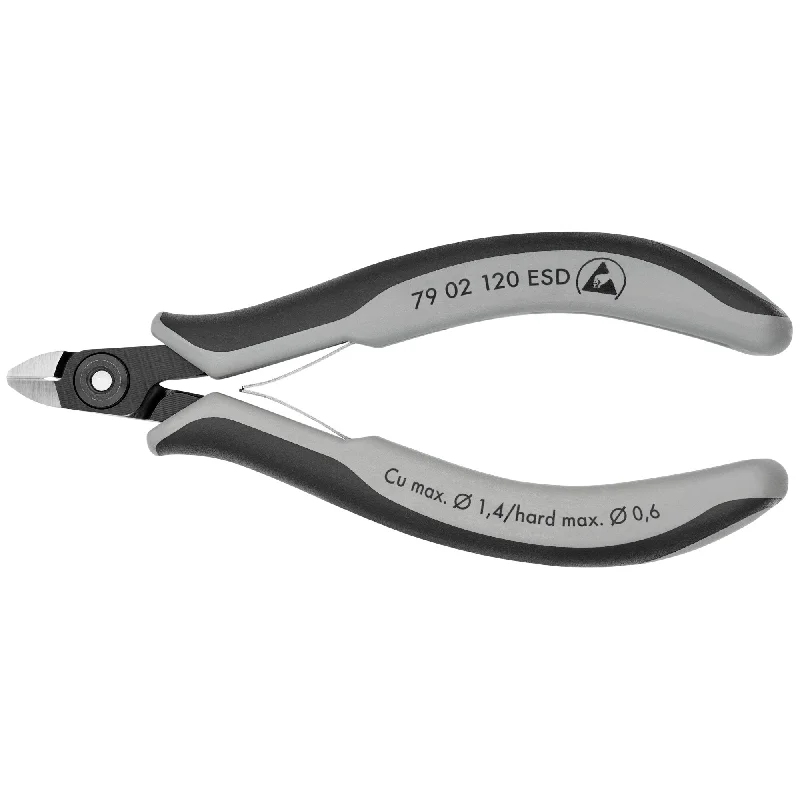 Pliers with cushioned grips for improved control-Knipex 79 02 120 ESD 4 3/4" Electronics Diagonal Cutters-ESD Handles