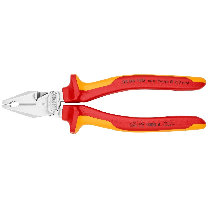 Pliers with wire-cutting features for efficiency-Knipex 02 06 180 7 1/4" High Leverage Combination Pliers-1000V Insulated