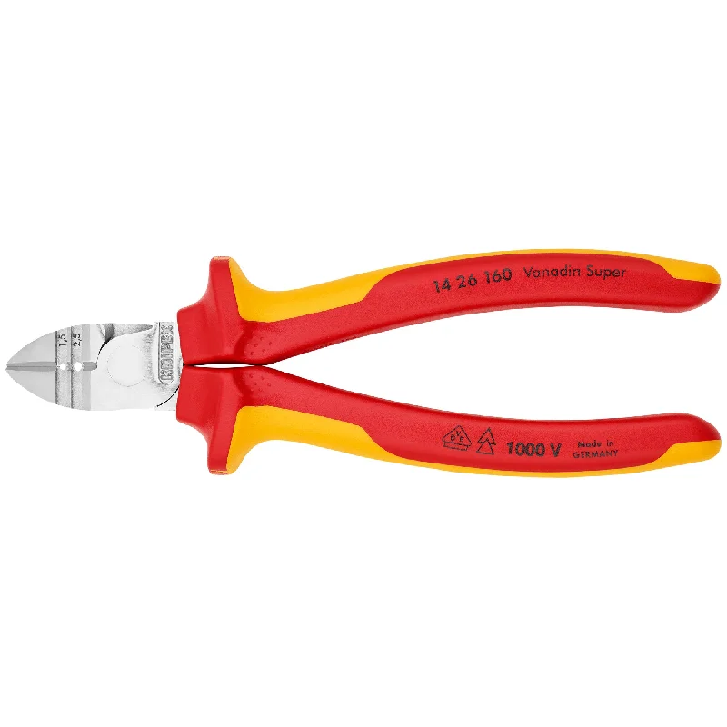 Heavy-duty multi-purpose pliers for home mechanics-Knipex 14 26 160 6 1/4" Diagonal Cutting Pliers with Stripper-1000V Insulated