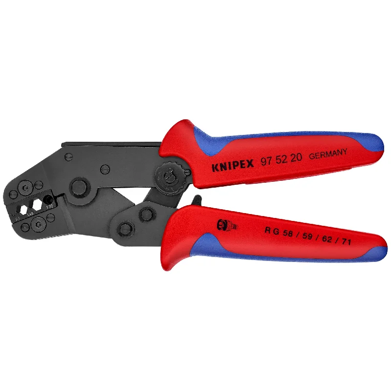 Pliers for gripping, bending, and twisting wires and rods-Knipex 97 52 20 7 1/2" Crimping Pliers for COAX, BNC and TNC Connectors RG 58/59/62/71/223